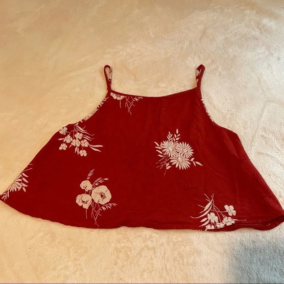 kimchi blue orange with white flowers print top - Picture 1 of 7